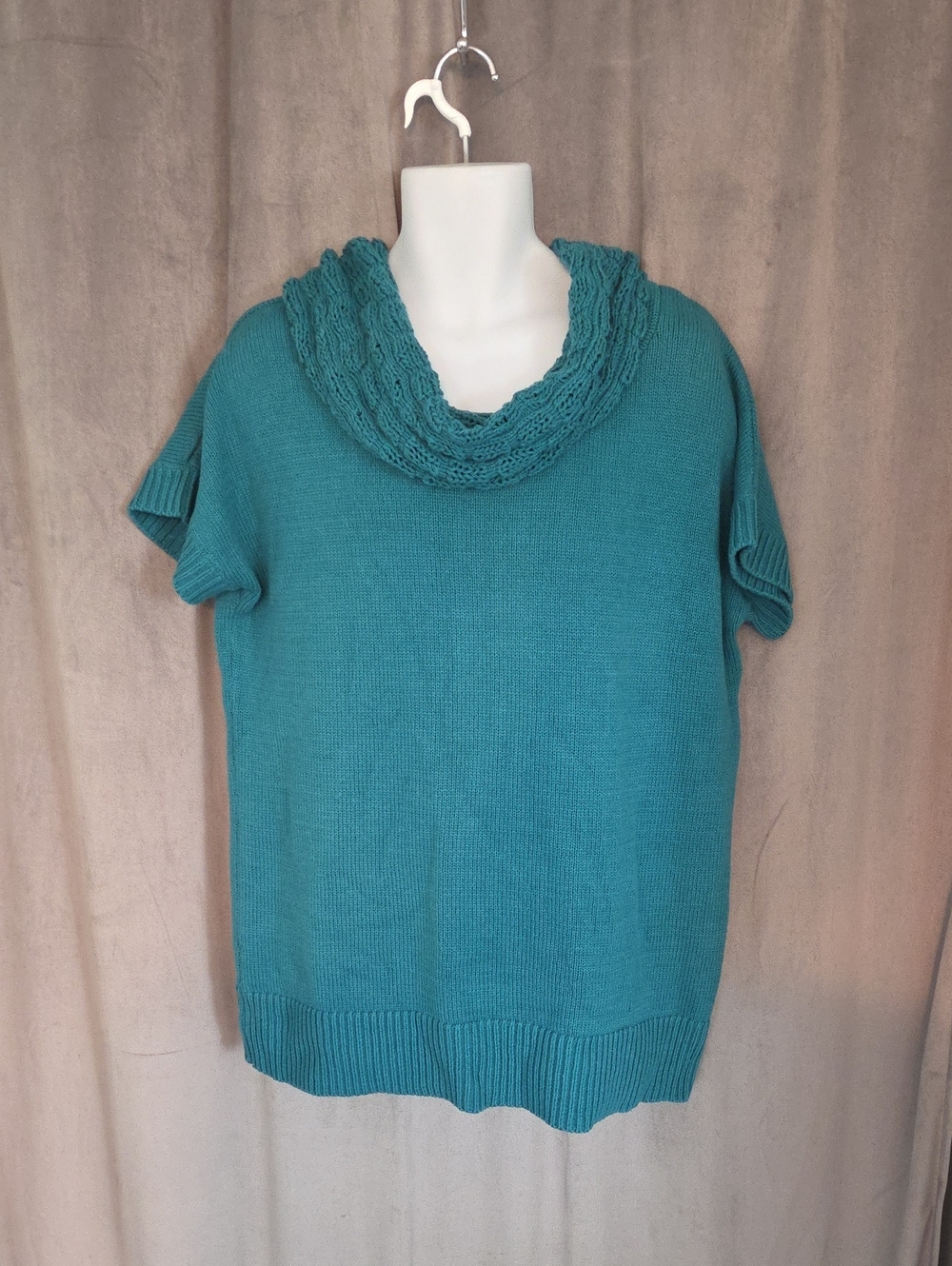 NWT XL Cleo Teal Short-Sleeve Cowl Neck Sweater